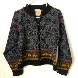 Dale of Norway Wool Cardigan Button Up Floral Blue Size Small